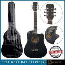 BLACK ACOUSTIC GUITAR 38 INCH ADULT SIZE CUTAWAY HARDWOOD FINISH STEEL STRINGS Classical Guitars price