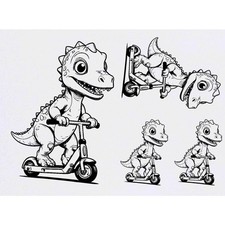 4 x 'Dinosaur on Scooter' Temporary Tattoos / Transfers (TO00099886) Scooter price