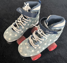SFR VISION ROLLER SKATES-Light Blue Denim & White Stars-Red Wheels-Size 3 Skates price
