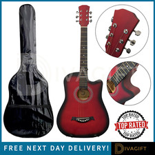 RED ACOUSTIC GUITAR CUTAWAY HARDWOOD FINISH STEEL STRINGS NEW 38 INCH ADULT SIZE Acoustic Guitars price