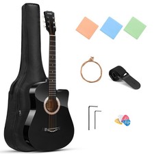 Moukey EAG-100 38" Acoustic Guitar Basswood with Gig Bag, Picks & Strap | Black Acoustic Guitars price