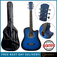 BLUE ACOUSTIC GUITAR CUTAWAY HARDWOOD FINISH STEEL STRINGS 38 INCH ADULT SIZE Acoustic Guitars price