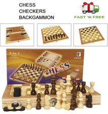 3 in 1 Folding Wooden CHESS CHECKERS BACKGAMMON Board BRAIN Game Home Outdoor Backgammon price