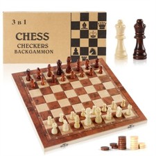 XL Large Chess Wooden Set Folding Chessboard Pieces Wood Board Chess Board 39CM Backgammon price