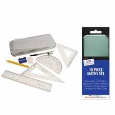 10 Piece Maths Set - Stencil Pencil Compass Ruler Square Geometry Protractor Geometry price