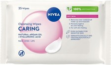 NIVEA Caring 3-in-1 Cleansing Face Wipes for Dry Skin (25 Sheets), Nourishing Fa Makeup Removers price