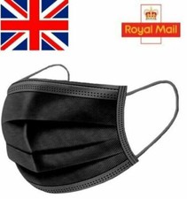 200 X BLACK DISPOSABLE 3 PLY FACE MASKS PROTECTIVE RESPIRATION UK Masks price