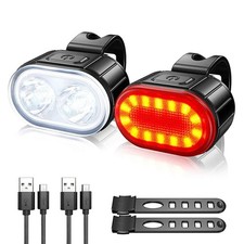 2x Mountain Bike Lights USB Rechargeable Bicycle LED Torch Front Rear + Lamp Set Bicycle Accessories price