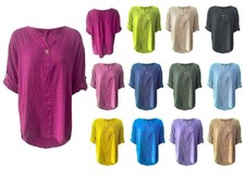 Womens Italian Turn Up 3/4 Sleeve  linen/cotton Blouse Top Blouse price