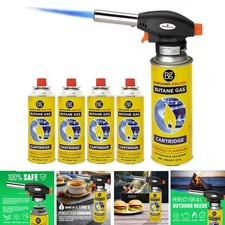 BLOWTORCH WITH 4 BUTANE GAS BOTTLES AUTO CAMPING COOKING KITCHEN BBQ BLOW TORCH Camping Kitchen price