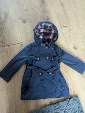 Zara Girls Navy hooded Tie Belt Trench Coat Plaid Lining 2-3 Years Girls' Trench Coat price