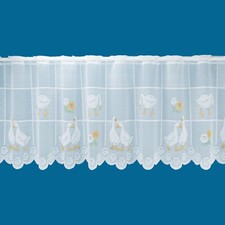 Geese with Daisy Flowers on White Window Café Net Curtain – Sold in Set Sizes Curtain Set price