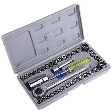 SOCKET SET 1/4 3/8 DR METRIC IMPERIAL-AF RATCHET DRIVER & STORAGE CASE (40PC) Socket Set price