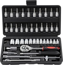 46pcs Metric Socket Set Ratchet Torx Wrench Kit 1/4" Drive Repair Tool w/Case UK Socket Set price