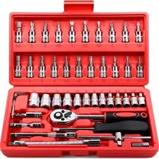 46Pcs Metric Socket 1/4" HSS Drive Ratchet Bit Set Wrench Torx Hex Tool Kit Case Socket Set price