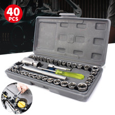 40pc Socket Set 1/4" & 3/8" Drive Metric Imperial Sockets Ratchet Driver + Case Socket Set price