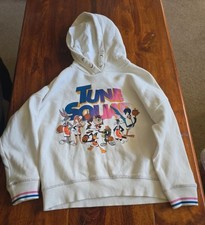 M&S Space Jam Girls White Pullover Hoodie Graphic Print Cotton 8-9 Years Girls' Jersey price