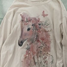 NEXT Girls Pink Long Sleeve Horse Sequin Graphic T-Shirt 100% Cotton 9Y Girls' Jersey price