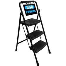 BIRCHTREE 3 Step Ladder Heavy Duty Folding Steel 250kg Non-Slip Feet Safety Lock Ladders price
