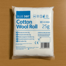 Blue Dot 25g Cotton Wool Roll Medical Grade Soft Absorbent White 30CWR025 New UK Cotton price