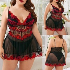 Plus Size Women Sexy Sheer Lace Lingerie Chemise Nightie Babydoll Nightdress Babydoll price