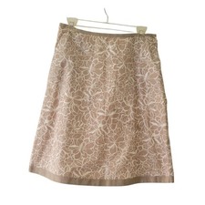 L.L. Bean 100% Cotton Tan & White Floral Favorite Fit Straight Midi Skirt 4 Skirt price