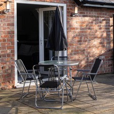4 Seater Garden Glass Dining Table Parasol Folding Chairs Set Outdoor Garden Furniture Set price
