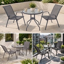 3 Pcs Garden Round Glass Top Table & 2 Chairs Bistro Set Patio Balcony Furniture Garden Furniture Set price