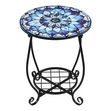 Round Small Side Coffee Accent Patio Table Mosaic Design Iron Garden Plant Stand Garden Table price