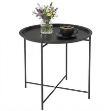 Outsunny 46cm Round Garden Table Side Table with Removable Tray, Black Garden Table price