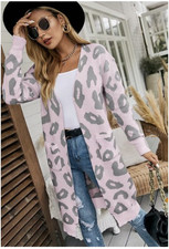 Angashion cardigan open duster leopard print pink size small Women's Cardigan price