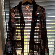 ZARA WOMAN Sheer Floral Cardigan Black/Pink V-Neck Long Sleeve Pockets M Women's Cardigan price