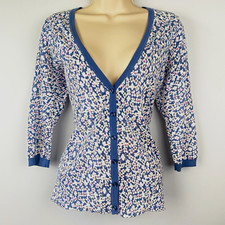 Monsoon Blue Floral Knit V-Neck Button Summer Cardigan 100% Cotton 3/4 Sleeve 12 Women's Cardigan price