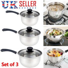 3-Piece Pan Set, Stainless Steel Non Stick Saucepan Cookware Pot w/Glass Lids UK Pot / Pan Sets price