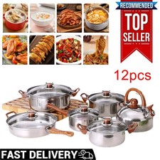 Stainless steel cookware frying pan kettle12PCS set kitchen cooking glass cover Pot / Pan Sets price