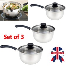 Set of 3 Induction Non Stick Stainless Steel Cookware Kitchen Glass Lids Pot Pan Pot / Pan Sets price