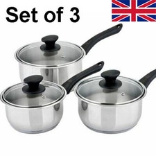 3Pcs Induction Non Stick Stainless Steel Cookware Kitchen Glass Lids Pot Pan Set Pans price