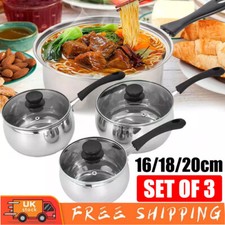 Set of 3 Kitchen Stainless Steel Non Stick Induction Cookware Glass Lids Pot Pan Pans price