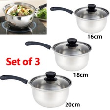 3PCS Induction Pan Set Saucepan Set Cookware Pot Stainless Steel With Glass Lids Pans price