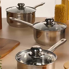 3x Induction Pan Set Saucepan Set Cookware Pot Stainless Steel With Glass Lids Pans price