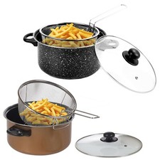 Non Stick Chip Pan Deep Fat Fryer Cooking Pot Frying Basket With Lid Set 24cm 9" Pans price