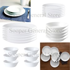 White Plates Bowls Crockery Dinner Set Dinnerware Tableware 8 16 24Pc Mi/Di SAFE Dinnerware Set price