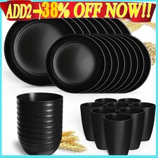 Set of 32 Reusable Dish Kitchen Dinnerware Set Plates Dishes Bowls Cups Black Dinnerware Set price