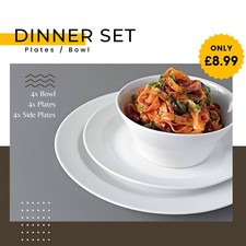 4x Plate Bowl Dinnerware Set White Kitchen Crockery Service Dinnerset Round Dinnerware Set price