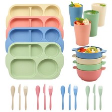 Unbreakable 24-Piece Dinnerware Set for 4 People, 4-Color Divided Plates & Bowls Dinnerware Set price