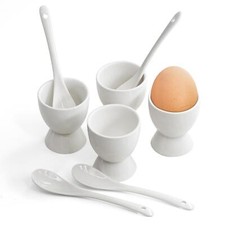 White 8 Piece Breakfast Set  Porcelain Ceramic 4 x Egg Cup Holders & 4 x Spoons Breakfast Set price