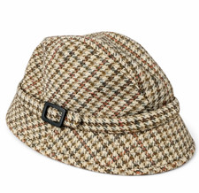 Vintage Tweed Hat Houndstooth Pattern Women’s Brown Beige Classic Style Size Med Women's Hat price