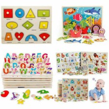 Wooden Puzzle Baby Kids Toddler Jigsaw Alphabet Letters Animal Learning Toy Gift Wooden Toys price