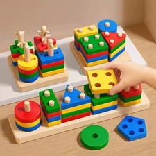 Montessori Wooden Building Blocks Educational Color & Shape Puzzle Toys for Kids Wooden Toys price