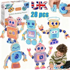 28PCS Robot Wooden Building Blocks Set Learning Montessori Toys for 3+ Year Old Wooden Toys price